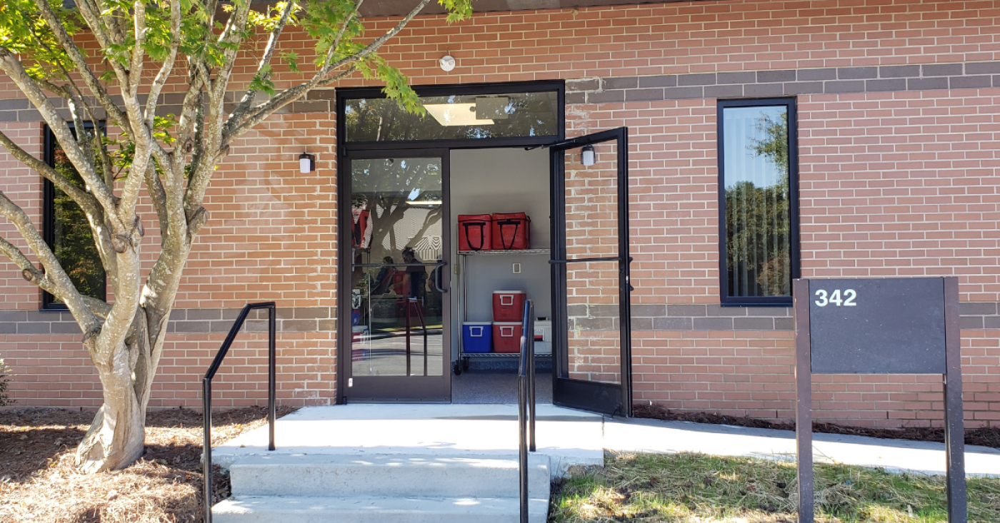 Outside view looking into volunteer cooler pickup room