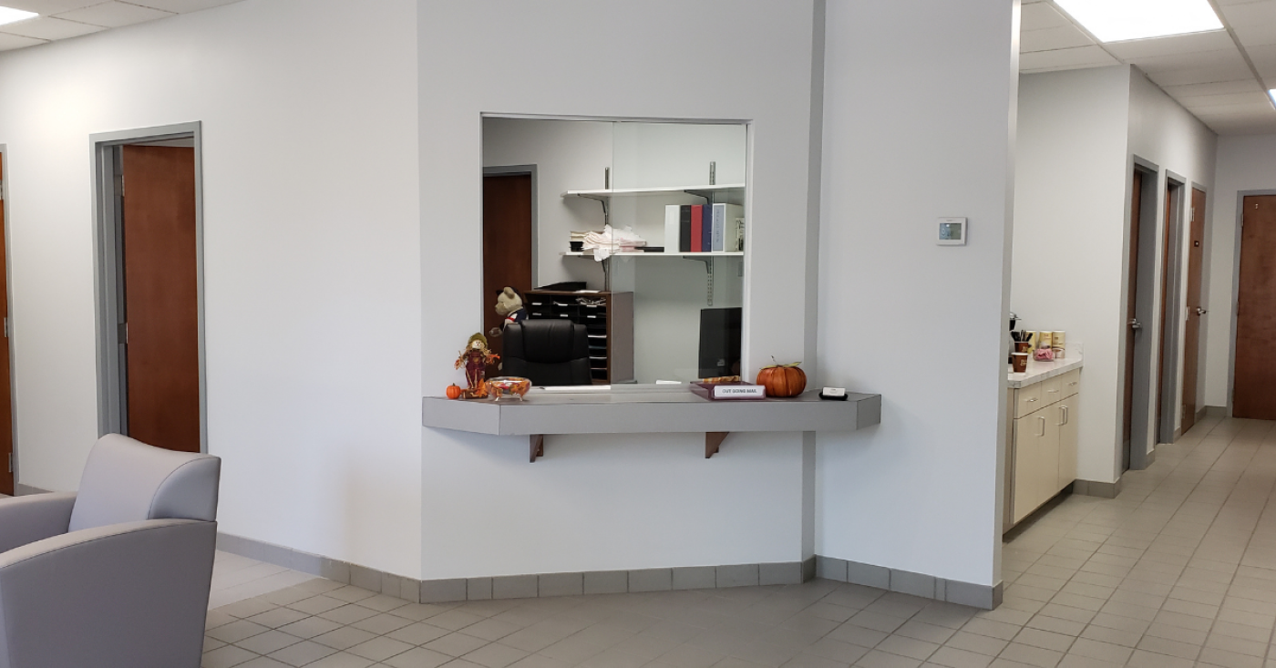 About: CMOW's lobby receptionist window